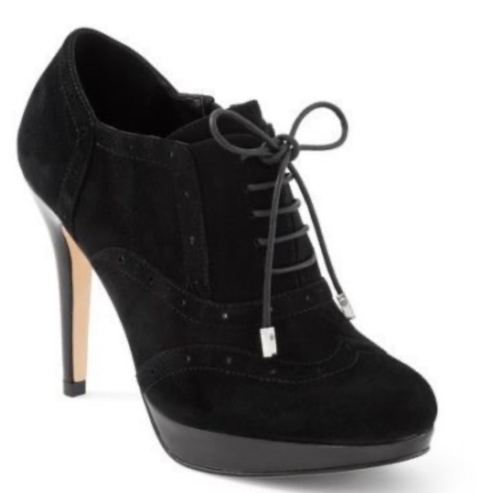 White House Black Market Black Suede Lace Up Platform Ankle Boots Women's Size 8